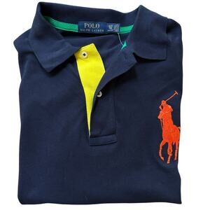 Polo Ralph Lauren Big Pony Polo Shirt XLT Navy Orange Yellow Placket Green 3 NEW